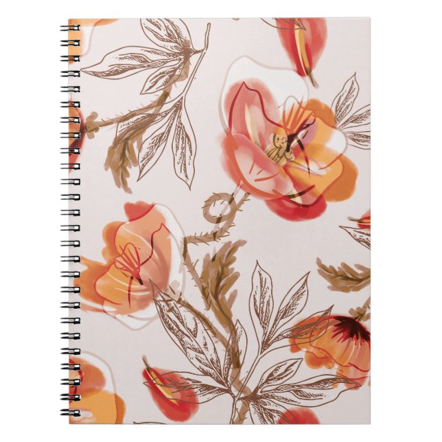 Beige Background Poppies Watercolor Pattern Notebook (Front)