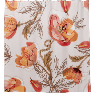 Beige Background Poppies Watercolor Pattern Shower Curtain