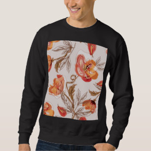 Beige Background Poppies Watercolor Pattern Sweatshirt
