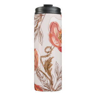 Beige Background Poppies Watercolor Pattern Thermal Tumbler