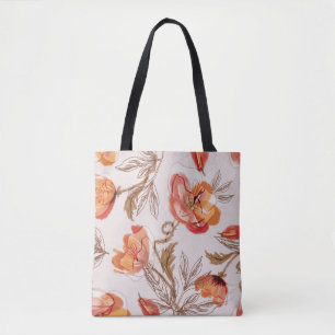Beige Background Poppies Watercolor Pattern Tote Bag