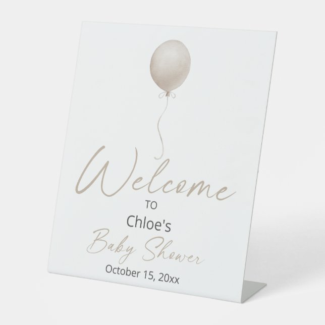 Beige Balloon Baby Shower Welcome Pedestal Sign (Front)
