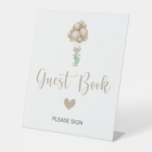 Beige Balloons Baby Shower Guest Book Pedestal Sign