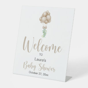 Beige Balloons Baby Shower Welcome Pedestal Sign