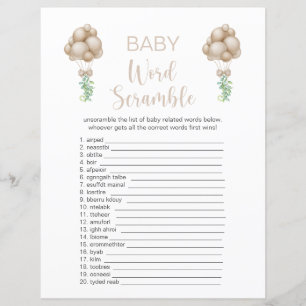 Beige Balloons Baby Shower Word Scramble