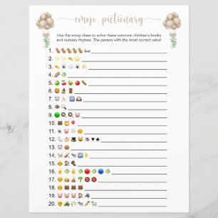 Beige Balloons Emoji Books Baby Shower Game