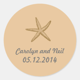 Beige Beach Themed Starfish Wedding Favour Classic Round Sticker