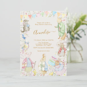 Beige Beatrix Potter Peter the Rabbit Baby Shower Invitation