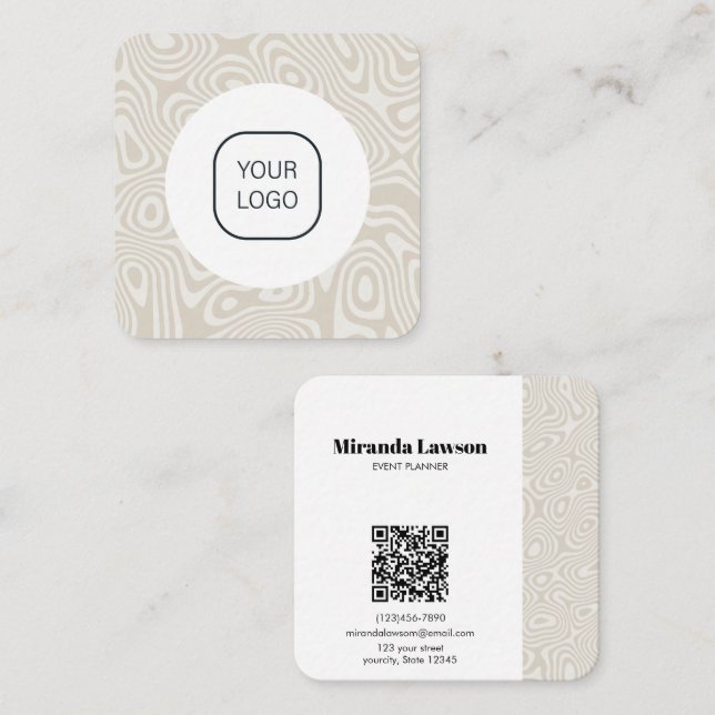 Beige Birch  Minimalist Square Business Card (Front/Back)