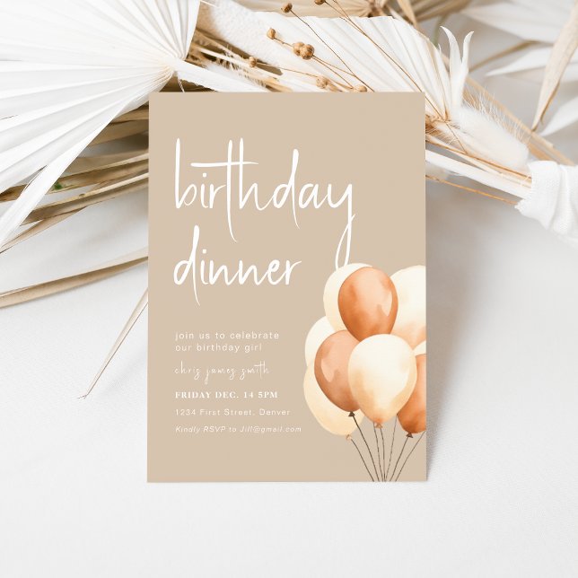 Beige Birthday Dinner with Balloons Invitation (Creator Uploaded)