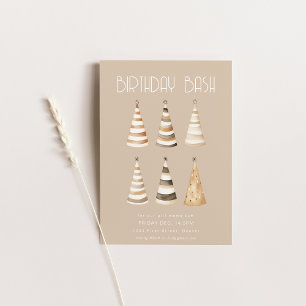 Beige Birthday Dinner with Hats Invitation