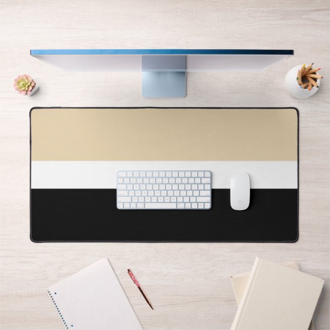 Beige Black Abstract Stripe Desk Mat (Office 1)