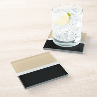 Beige Black Abstract Stripe Glass Coaster