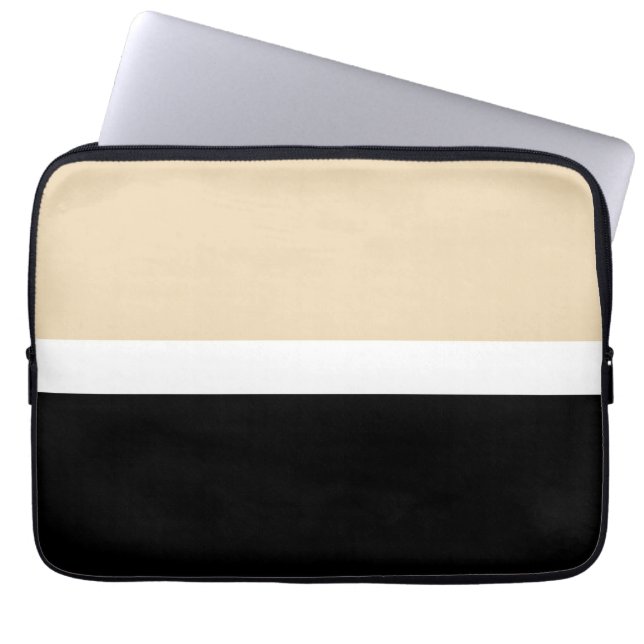 Beige Black Abstract Stripe Laptop Sleeve (Front)