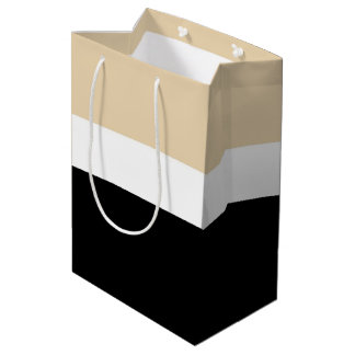 Beige Black Abstract Stripe Medium Gift Bag