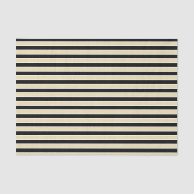 Beige, Black and White Stripes Tissue Paper (Front)