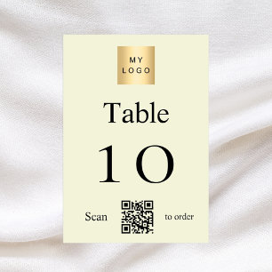 Beige black business logo QR code table number