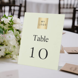 Beige black business logo table number pedestal sign