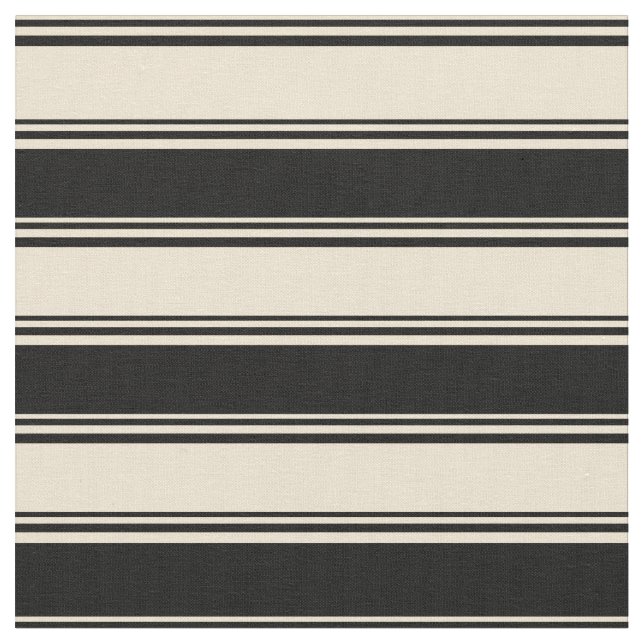 Beige & Black Coloured Striped/Lined Pattern Fabric (Close Up)