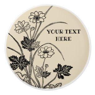 Beige & Black Floral Ceramic Pull