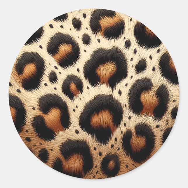 Beige & Black Leopard Fur Animal Print Spots  Classic Round Sticker (Front)