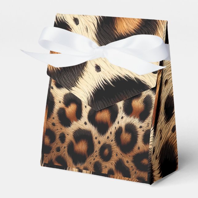 Beige & Black Leopard Fur Animal Print Spots  Favour Box (Front Side)