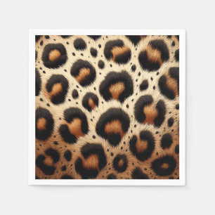 Beige & Black Leopard Fur Animal Print Spots  Napkin