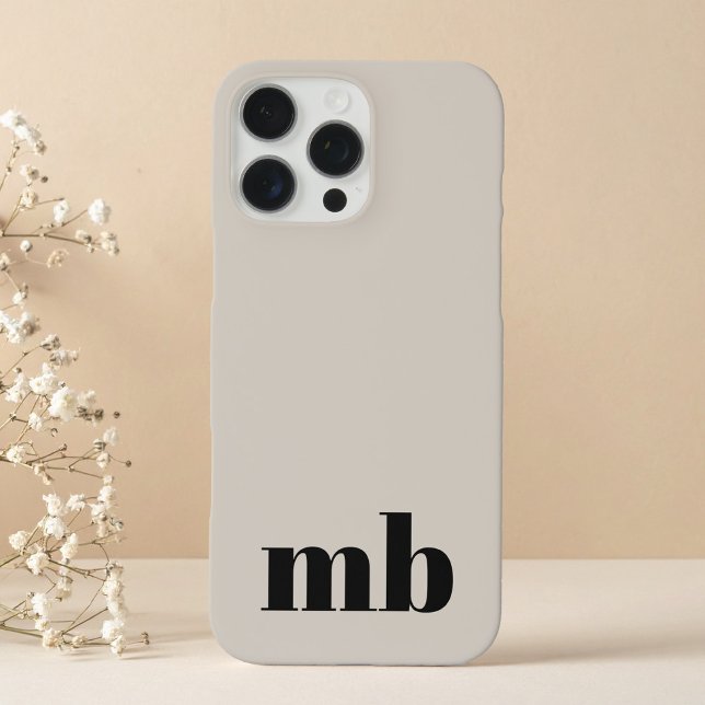 Beige Black Minimalist Modern Initial Monogram iPhone Case (Creator Uploaded)