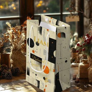 Beige & Black Modern Geometric Balance Art Small Gift Bag