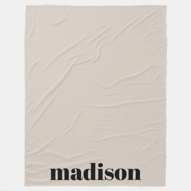 Beige Black Modern Monogram Personalised Name Fleece Blanket (Front)