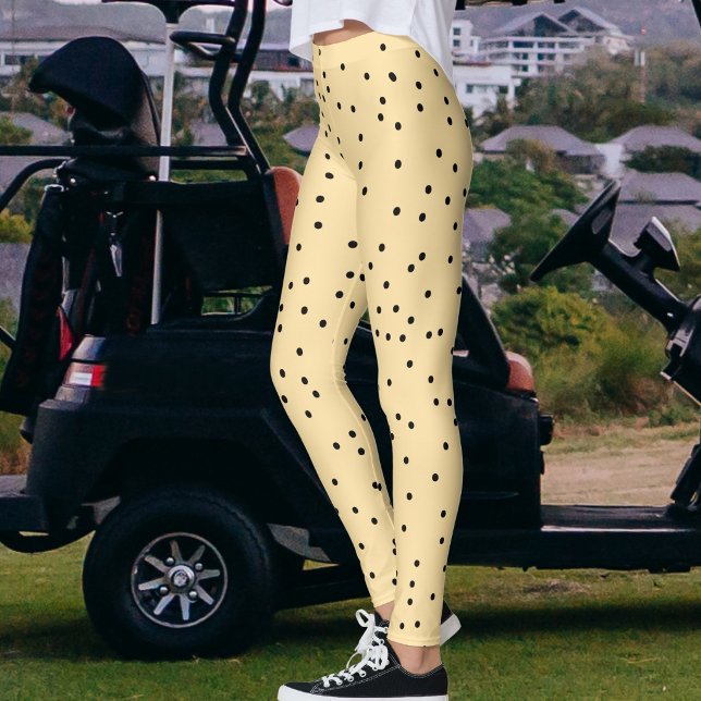Beige Black Polka Dots Pattern Classic Holiday Fun Leggings (Creator Uploaded)
