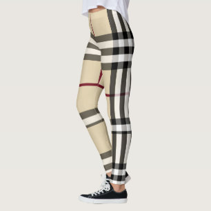 Beige/Black/Red/White Plaid Leggings