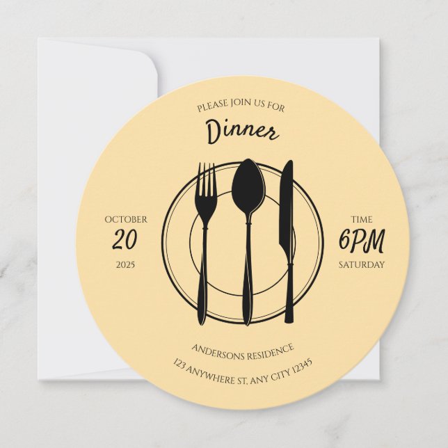 Beige Black Round Dinner Invitation (Front)