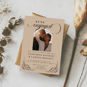 Beige & Black Script Calligraphy Engagement Party Invitation