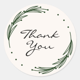 Beige Black Simple Thank You Custom Branded Classic Round Sticker