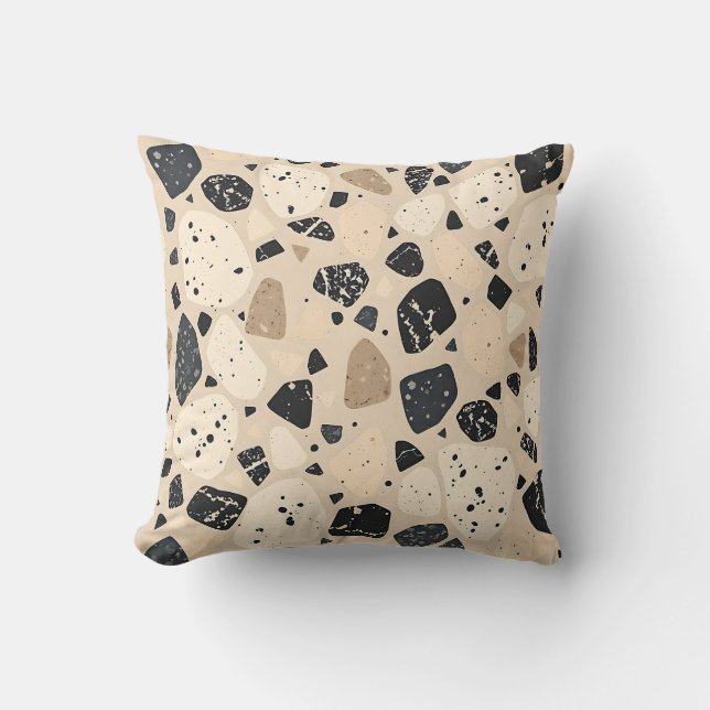 Beige Black Terrazzo Pattern Neutral Abstract  Cushion (Front)