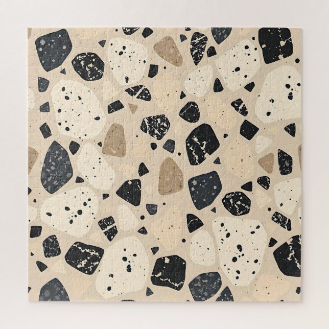 Beige Black Terrazzo Pattern Neutral Abstract  Jigsaw Puzzle (Vertical)