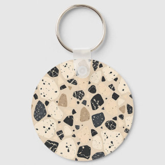 Beige Black Terrazzo Pattern Neutral Abstract Key Ring
