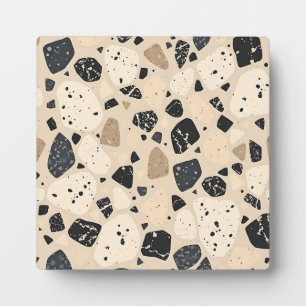 Beige Black Terrazzo Pattern Neutral Abstract Plaque