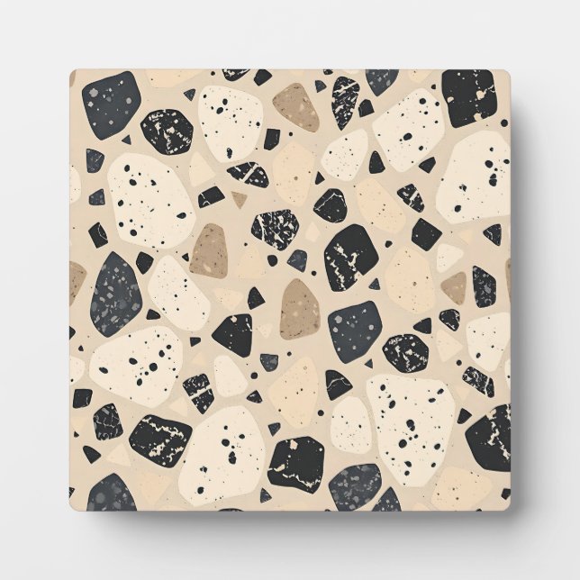 Beige Black Terrazzo Pattern Neutral Abstract  Plaque (Front)
