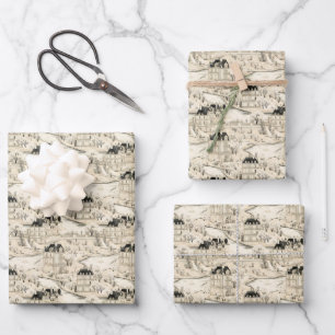 Beige & Black Toile Wrapping Paper Sheet