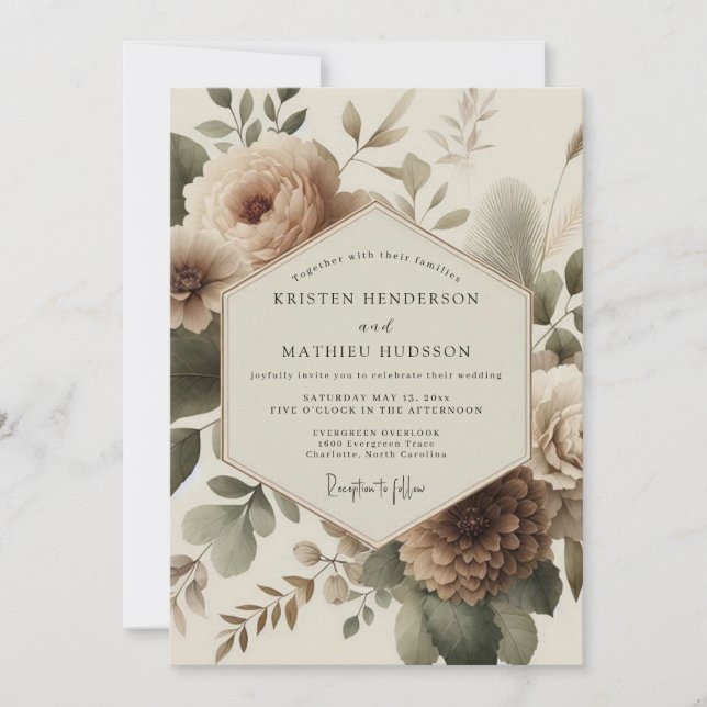 Beige Bloom Romance Wedding Invitation (Front)
