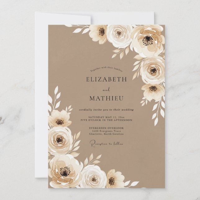 Beige Blossom Rustic Wedding Invitation (Front)