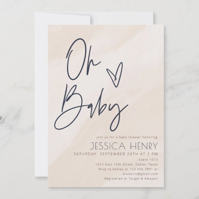 Beige & Blue Aesthetic Modern Baby Shower  Invitation (Front)