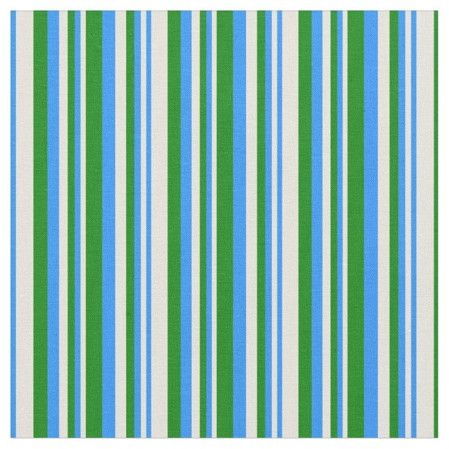 Beige, Blue, and Green Stripes Pattern Fabric (Close Up)