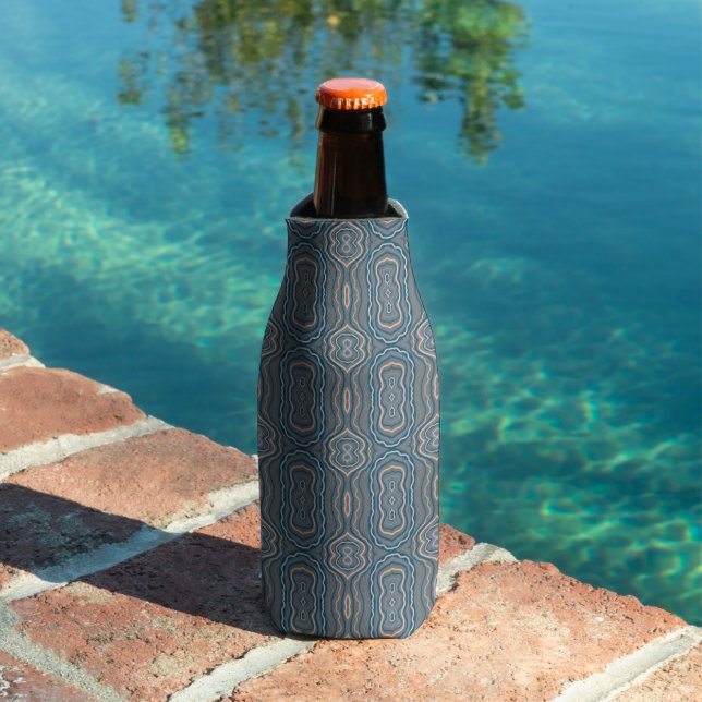 Beige Blue And Grey Alternating Pattern Design  Bottle Cooler (In Situ Pool)