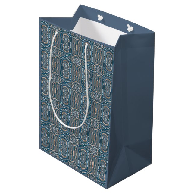 Beige Blue And Grey Alternating Pattern Design  Medium Gift Bag (Back Angled)