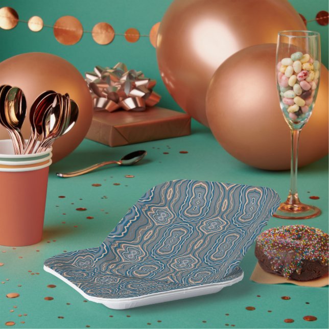 Beige Blue And Grey Alternating Pattern Design  Paper Plate (Multi)