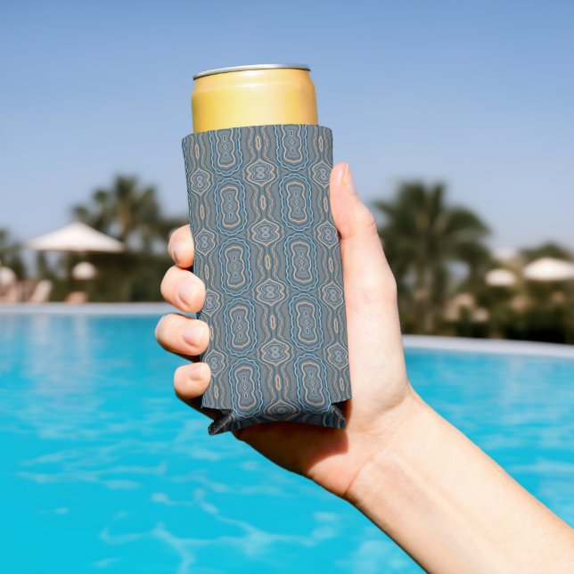 Beige Blue And Grey Alternating Pattern Design  Seltzer Can Cooler (In Situ Pool)