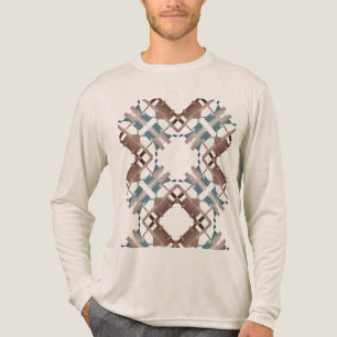 Beige Blue Brown Crisscross Southwest Art-inspired Tri-Blend Shirt